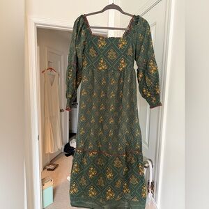 Chic Long Sleeve Green Floral Dress